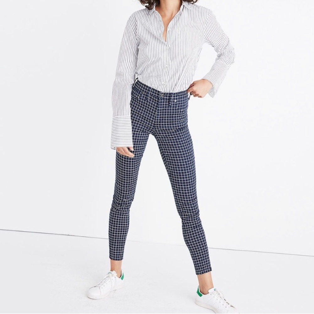 Madewell 9” high rise skinny jeans navy windowpane